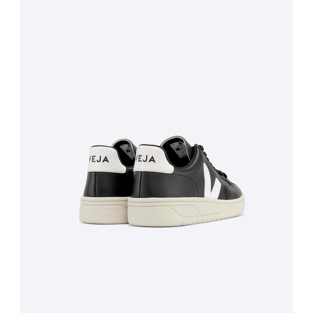 Veja V-12 LEATHER Tornacipő Női Black/White | HU 666VRW